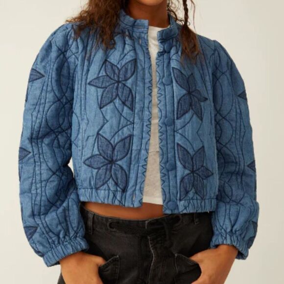 Free People Jackets & Blazers - Free People Quinn Quilted Jacket Indigo Combo